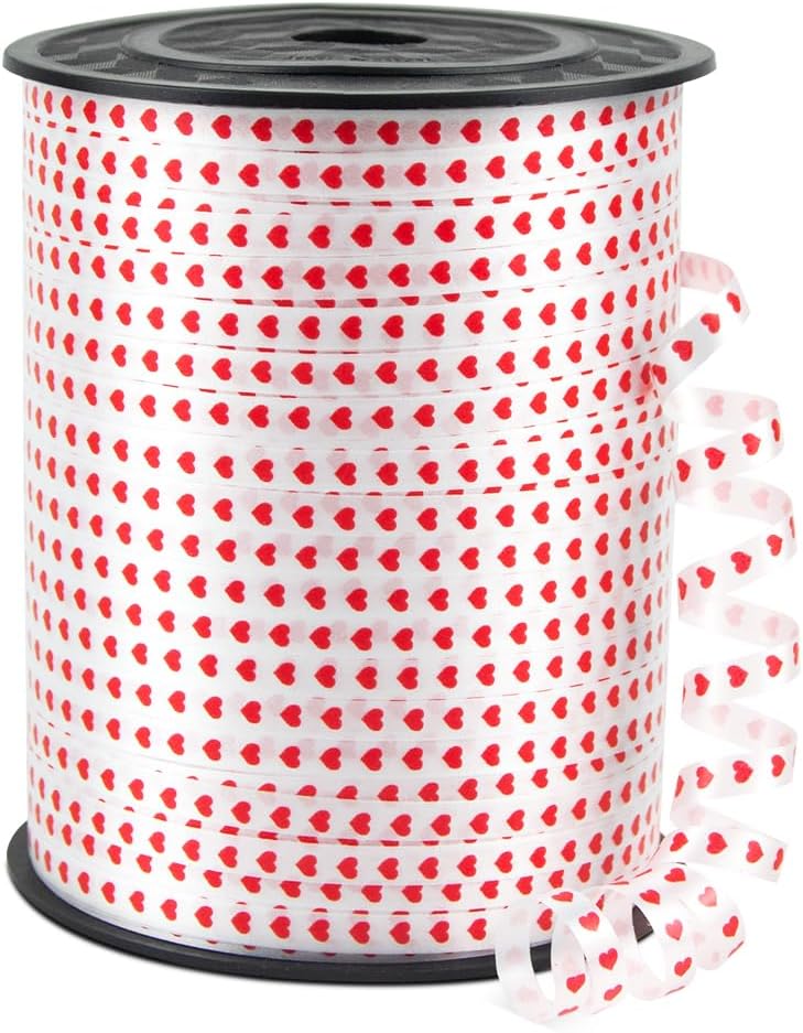 Isaspire 500 Yards Valentines Curling Ribbon with Spool, 1/5" Curly Ribbons - Perfect for Gift Wrapping, Florist Flowers, Birthday Party Decorations, and Balloon String Ribbon in Heart - Image 1